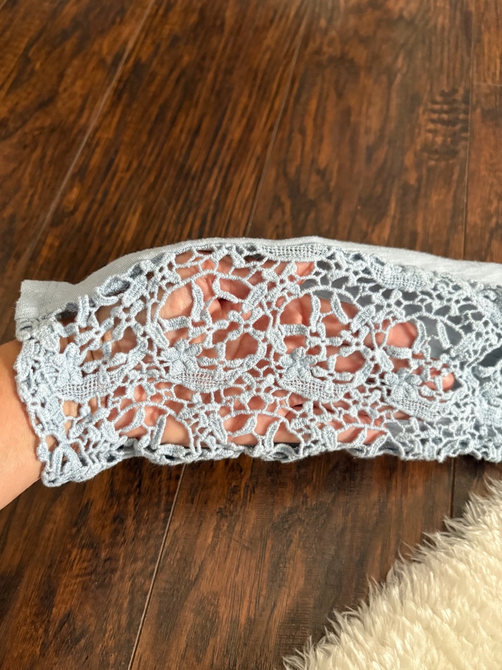 Sundance Lily Paramour Light Blue Lace Inset Long Sleeve Top - Picture 3 of 5